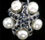 Кольцо с жемчугом и насыщенно-синими сапфирами Серебро 925