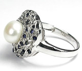 Ажурное кольцо с жемчужиной и сапфирами Серебро 925