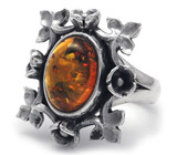 Авторское кольцо с медовым янтарем Серебро 925