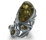 Кольцо "Evening Fantasy" с зеленым янтарем Серебро 925