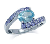Элегантное кольцо с голубым топазом и танзанитами Серебро 925