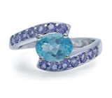 Элегантное кольцо с голубым топазом и танзанитами Серебро 925