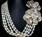 Колье в 5 нитей с жемчугом и перламутром Серебро 925