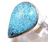 Кольцо с голубой текстурной бирюзой Серебро 925