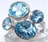 Кольцо с голубыми топазами Серебро 925