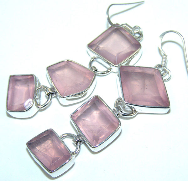 Серьги с розовым кварцем