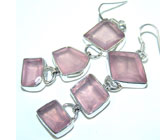 Серьги с розовым кварцем Серебро 925
