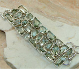 Широкий браслет с зелеными аметистами Серебро 925