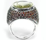 Эффектный перстень с лимонным цитрином Серебро 925