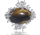 Подвеска-брошь "Ночной Сад" с тигровым глазом