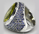 Перстень с лимонным цитрином и синими сапфирами Серебро 925