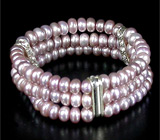 Стрейч браслет из кремово-розового жемчуга Серебро 925