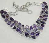 Превосходное колье с аметистами и чароитом Серебро 925