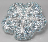 Великолепная брошь с голубыми топазами Серебро 925