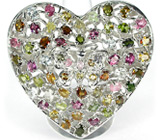 Крупное ажурное кольцо с разноцветными турмалинами