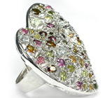 Крупное ажурное кольцо с разноцветными турмалинами Серебро 925