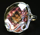 Кольцо со слайсом арбузного турмалина Серебро 925
