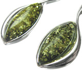 Серьги с зеленым янтарем Серебро 925