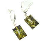 Серьги с зеленым янтарем Серебро 925