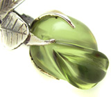 Брошь «Роза» с нежно-зеленым янтарем Серебро 925