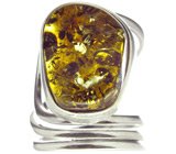 Кольцо с золотисто-зеленым янтарем Серебро 925