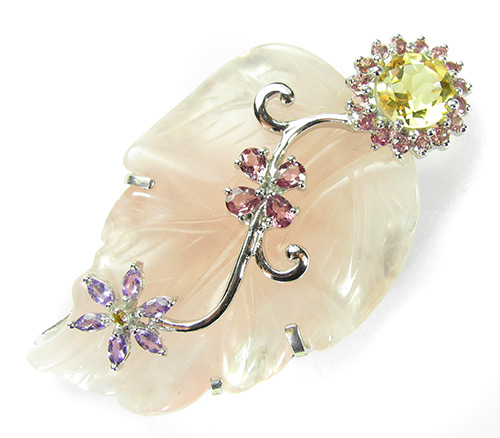 Кулон с резным розовым кварцем