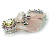 Кулон с резным розовым кварцем Серебро 925