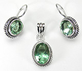 Комплект с зеленоватым кварцем Серебро 925