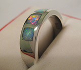 Кольцо с черными опалами Серебро 925