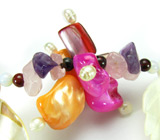 Яркое колье из перламутра, розового кварца и аметистов Серебро 925