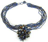 Колье ручной работы с тигровым глазом, лазуритом и гематитом Серебро 925