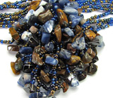 Колье ручной работы с тигровым глазом, лазуритом и гематитом Серебро 925