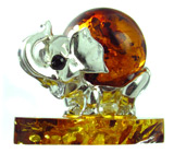 Миниатюра «Слон» с медовым и медово-желтым янтарем Серебро 925