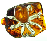 Миниатюра «Осьминог» с медовым янтарем Серебро 925