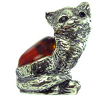 Миниатюра «Котенок» с медовым янтарем Серебро 925