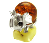 Миниатюра «Слон» с медовым и желтым янтарем! Подарок на фотоконкурс Серебро 925