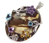 Кулон с агатом и самоцветами Серебро 925