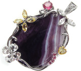 Кулон с агатом, крупным турмалином и самоцветами Серебро 925