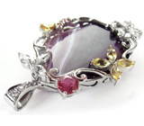 Кулон с агатом, крупным турмалином и самоцветами Серебро 925