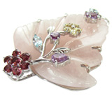 Кулон с резным розовым кварцем Серебро 925