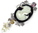Перламутровая камея на ониксе с жемчугом и самоцветами Серебро 925