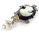 Перламутровая камея на ониксе с жемчугом и самоцветами Серебро 925