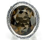 Перстень с дымчатым топазом и сапфирами