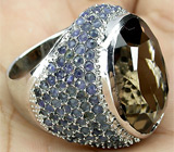 Перстень с дымчатым топазом и сапфирами Серебро 925