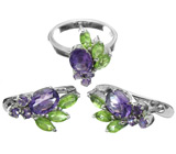 Комплект с аметистами и перидотами Серебро 925