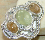 Кольцо с пренитом и золотистым кварцем волосатиком Серебро 925
