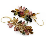 Серьги-гроздья с разноцветными турмалинами Золото