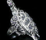 Кольцо "Черепаха" с сапфирами и рубинами Серебро 925