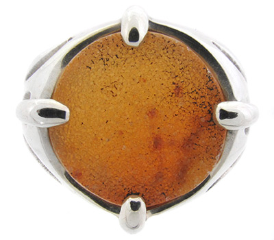 Кольцо с персиковой друзой агата