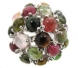 Кольцо с разноцветными турмалинами-кабошонами Серебро 925